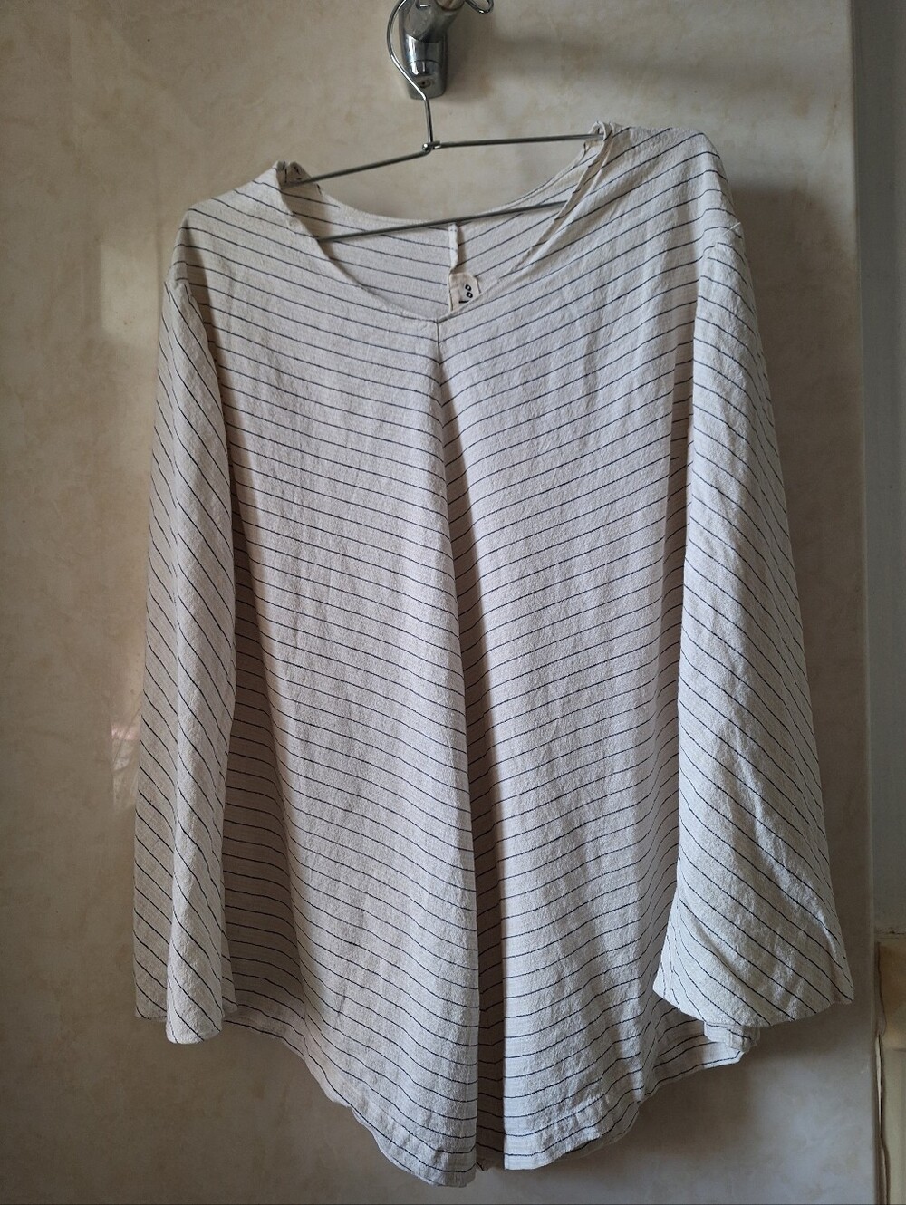 XL Linen Beige Striped Asymmetrical Tunic